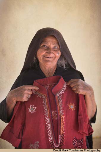 Jivaben Rata with her design, 2012